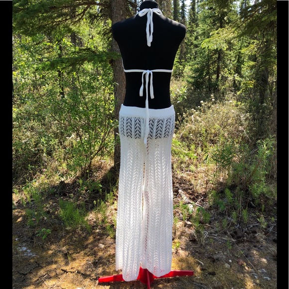 NEW White Stretch Knit Pant Crop Top Set Summer Loungewear Beach One Size XS/S - Picture 3 of 12